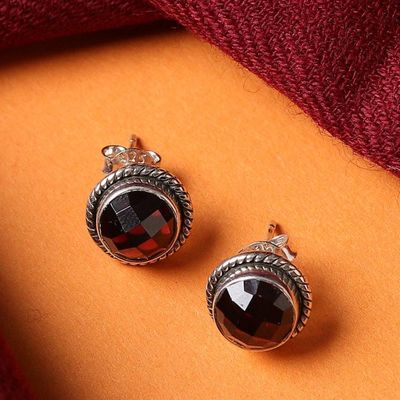 Alternate image for Birthstone Faceted Garnet Stud Earrings with 4-Carat Stones Gracious Red