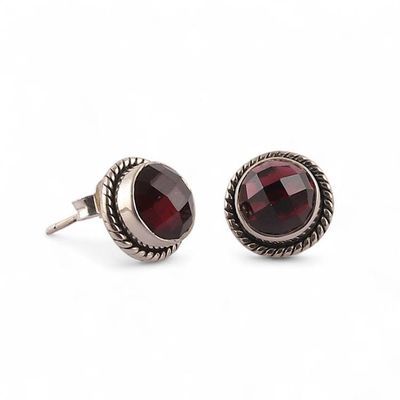 Alternate image for Birthstone Faceted Garnet Stud Earrings with 4-Carat Stones Gracious Red