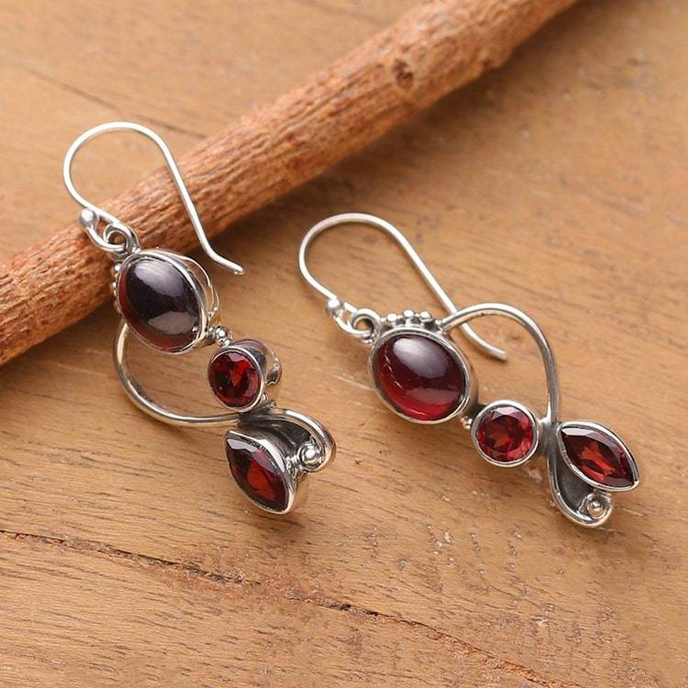 3-Carat Natural Garnet and Sterling Silver Dangle Earrings 'Passionate Alliance'