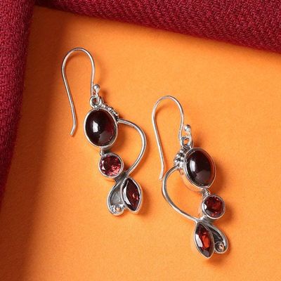 Alternate image for 3-Carat Natural Garnet and Sterling Silver Dangle Earrings Passionate Alliance