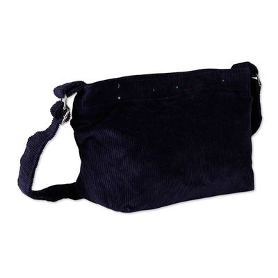 Alternate image for Adjustable Cotton Corduroy Shoulder Bag in Blue Shade Midnight Elegance