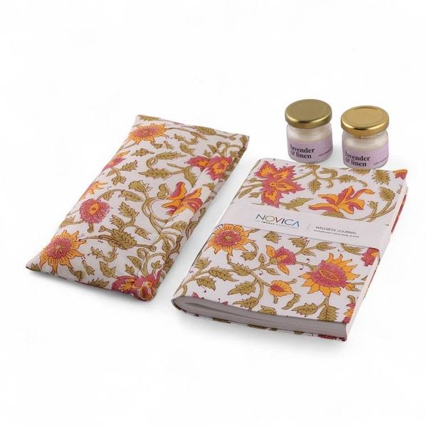 Alternate image for Spring-Themed Cotton Journal and Handmade Soy Wax Candle Set Primaveral Splendor