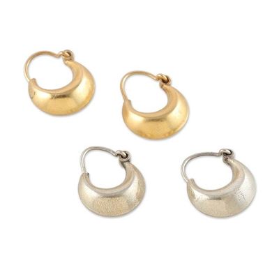 Alternate image for Set of 2 Gold-Plated and Sterling Silver Hoop Earrings Luxurious Hoops