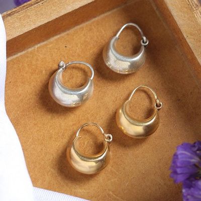 Alternate image for Set of 2 Gold-Plated and Sterling Silver Hoop Earrings Luxurious Hoops