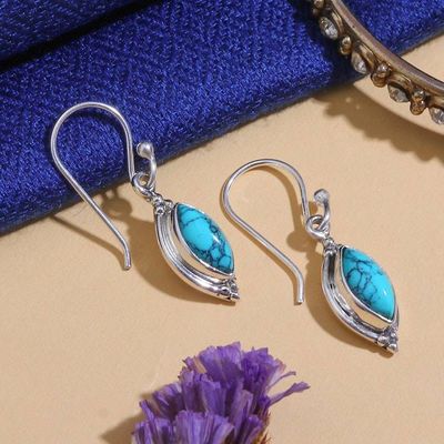 Alternate image for Sterling Silver Dangle Earrings with Calcite Stone Cabochons Heavenly Flare