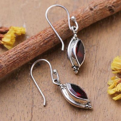 Alternate image for 2-Carat Dangle Earrings with Marquise-Shaped Garnet Jewels Crimson Flare