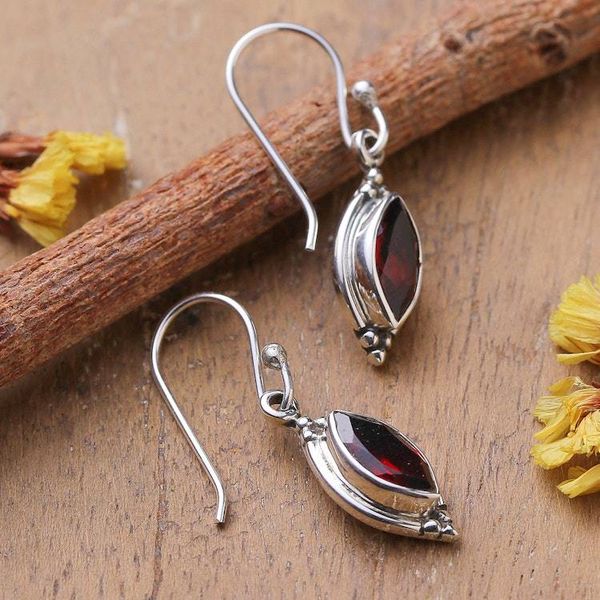 Alternate image for 2-Carat Dangle Earrings with Marquise-Shaped Garnet Jewels Crimson Flare