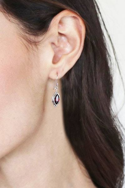 Alternate image for 2-Carat Dangle Earrings with Marquise-Shaped Garnet Jewels Crimson Flare