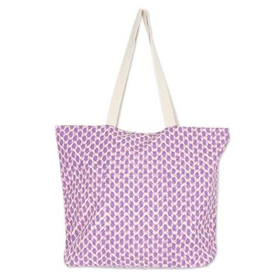 Alternate image for Cotton Tote Bag with Block-Printed Modern Design in Purple Purple Ties