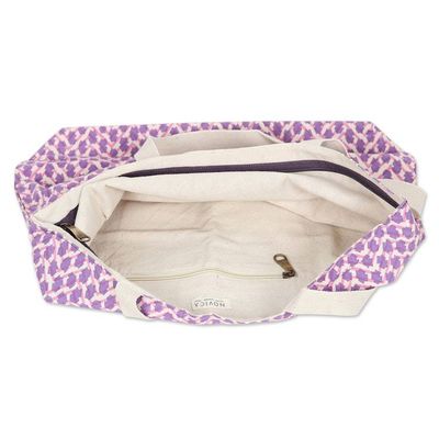 Alternate image for Cotton Tote Bag with Block-Printed Modern Design in Purple Purple Ties