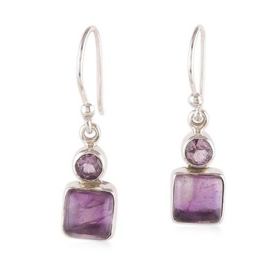 Alternate image for Geometric-Themed Birthstone Amethyst Stone Dangle Earrings Wise Fusion