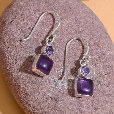Alternate image for Geometric-Themed Birthstone Amethyst Stone Dangle Earrings Wise Fusion