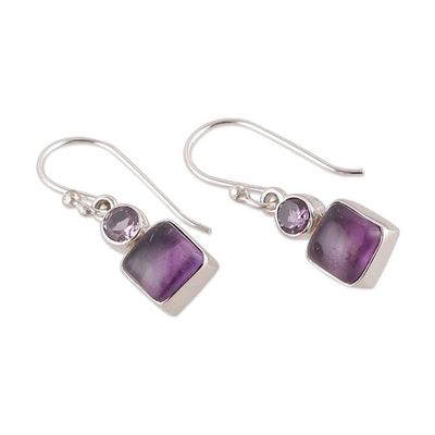 Alternate image for Geometric-Themed Birthstone Amethyst Stone Dangle Earrings Wise Fusion