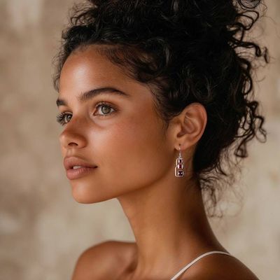 Alternate image for Polished Geometric Natural Garnet Dangle Earrings from India Squares of Passion