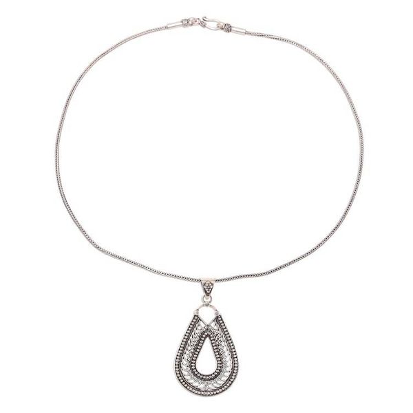 Alternate image for Drop-Shaped Sterling Silver Pendant Necklace from India Drop Majesty