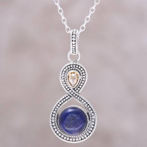 Alternate image for Citrine and Lapis Lazuli Sterling Silver Pendant Necklace Starlit Sky