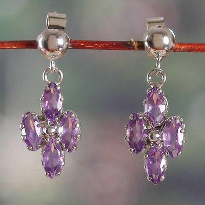 Primary image for 3-Carat Rhodium-Plated Amethyst Dangle Earrings from India Natural Wisdom