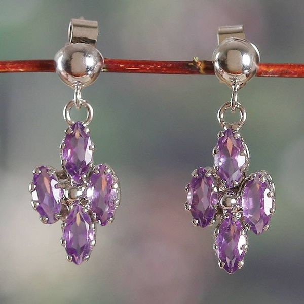 Alternate image for 3-Carat Rhodium-Plated Amethyst Dangle Earrings from India Natural Wisdom