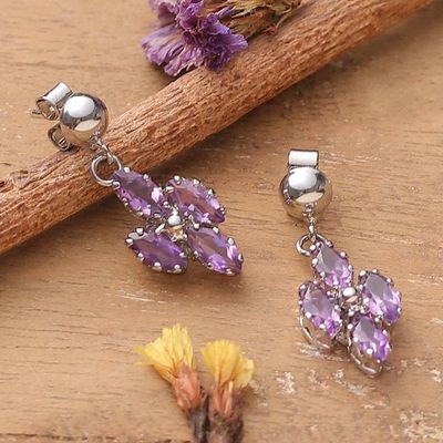 Alternate image for 3-Carat Rhodium-Plated Amethyst Dangle Earrings from India Natural Wisdom