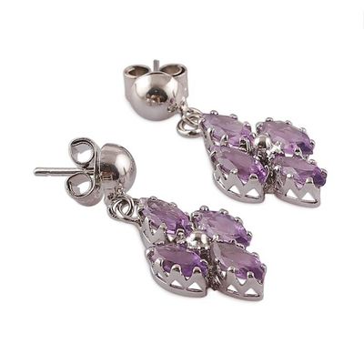 Alternate image for 3-Carat Rhodium-Plated Amethyst Dangle Earrings from India Natural Wisdom