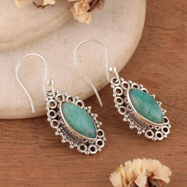 Alternate image for Baroque-Inspired Sterling Silver and Amazonite Gem Earrings Harmony Manor