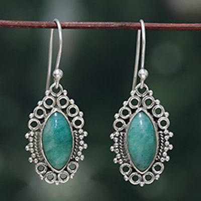 Alternate image for Baroque-Inspired Sterling Silver and Amazonite Gem Earrings Harmony Manor