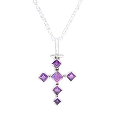 Alternate image for Amethyst and Composite Turquoise Cross Pendant Necklace Violet Cross