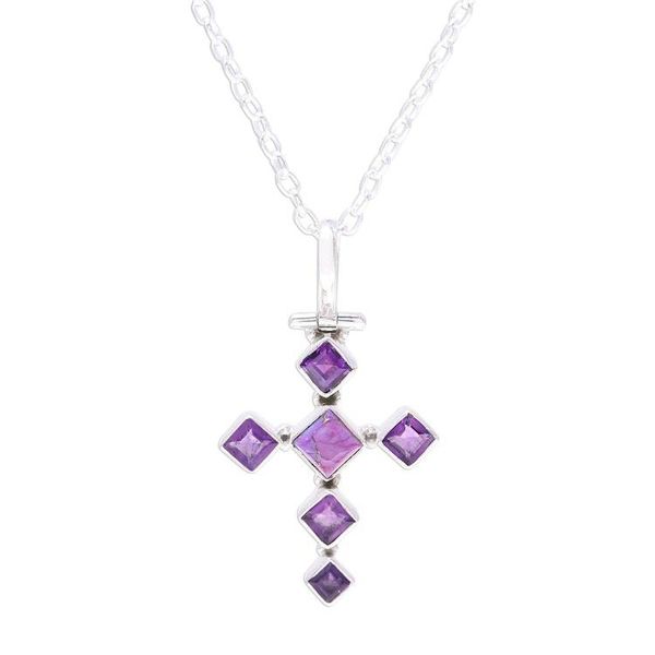 Alternate image for Amethyst and Composite Turquoise Cross Pendant Necklace Violet Cross