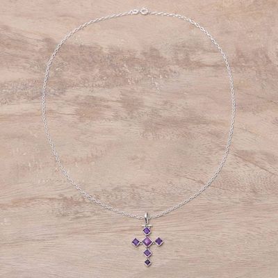 Alternate image for Amethyst and Composite Turquoise Cross Pendant Necklace Violet Cross