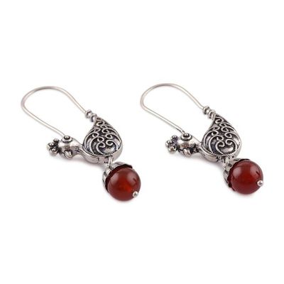 Alternate image for Peacock-Themed Silver Dangle Earrings with Carnelian Stones Peacock Whispers