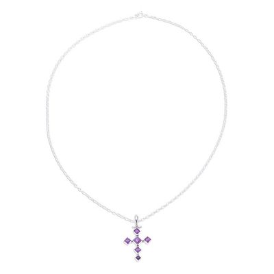 Alternate image for Amethyst and Composite Turquoise Cross Pendant Necklace Violet Cross