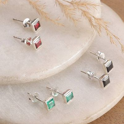 Primary image for 3-Piece 1-Carat Gemstone Stud Earrings Set Crafted in India Precious Squares