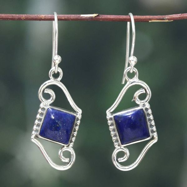 Alternate image for Sterling Silver and Lapis Lazuli Cabochon Dangle Earrings Waves  Truth