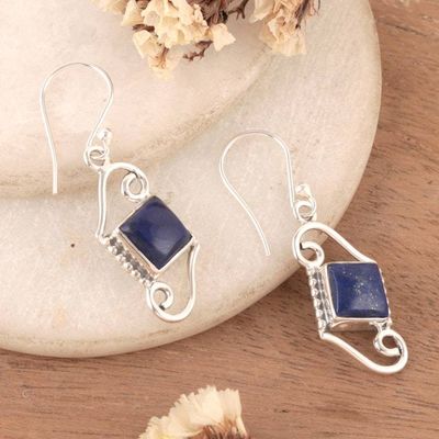 Alternate image for Sterling Silver and Lapis Lazuli Cabochon Dangle Earrings Waves  Truth
