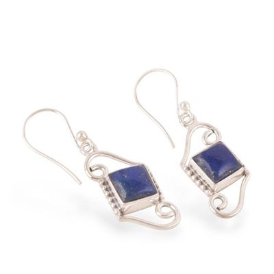 Alternate image for Sterling Silver and Lapis Lazuli Cabochon Dangle Earrings Waves  Truth