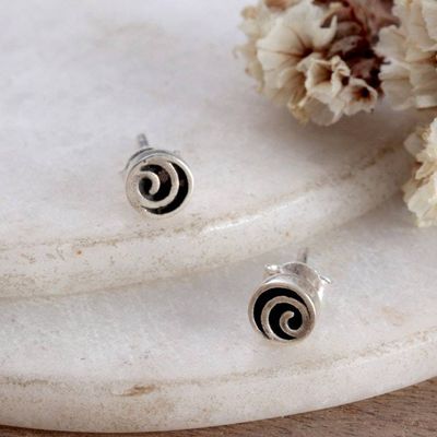 Alternate image for Rose-Shaped Oxidized and Polished Sterling Silver Earrings Little Rose