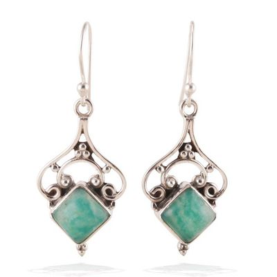 Alternate image for Sylvan-Inspired Green Amazonite Cabochon Dangle Earrings Empress Forest