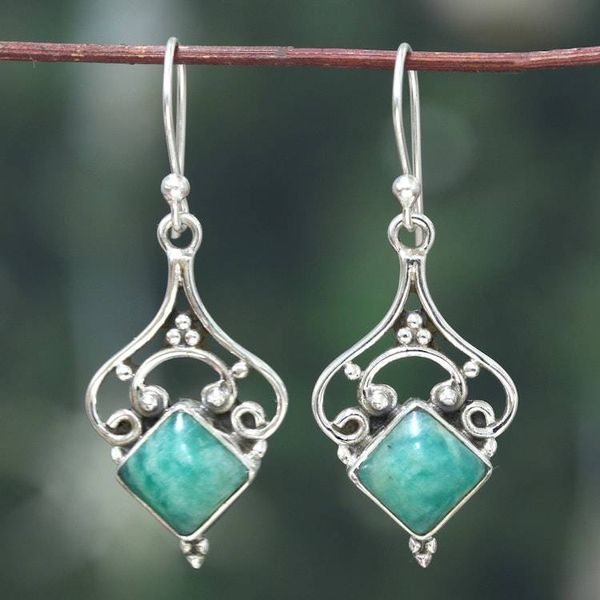 Alternate image for Sylvan-Inspired Green Amazonite Cabochon Dangle Earrings Empress Forest