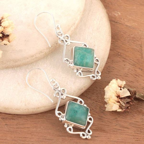 Alternate image for Geometric-Inspired Green Amazonite Cabochon Dangle Earrings Passion for Harmony