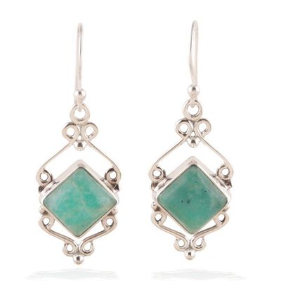 Alternate image for Geometric-Inspired Green Amazonite Cabochon Dangle Earrings Passion for Harmony