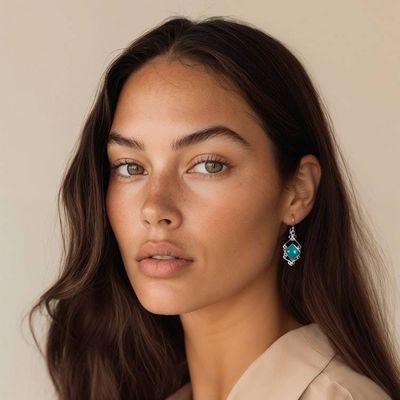 Alternate image for Geometric-Inspired Green Amazonite Cabochon Dangle Earrings Passion for Harmony