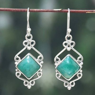 Alternate image for Geometric-Inspired Green Amazonite Cabochon Dangle Earrings Passion for Harmony
