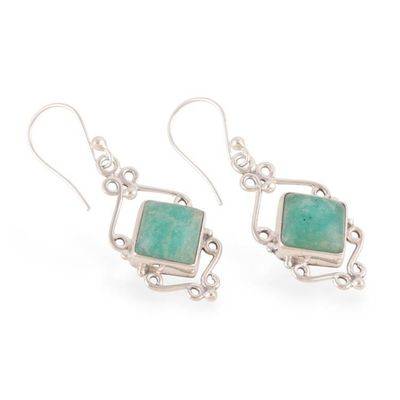 Alternate image for Geometric-Inspired Green Amazonite Cabochon Dangle Earrings Passion for Harmony