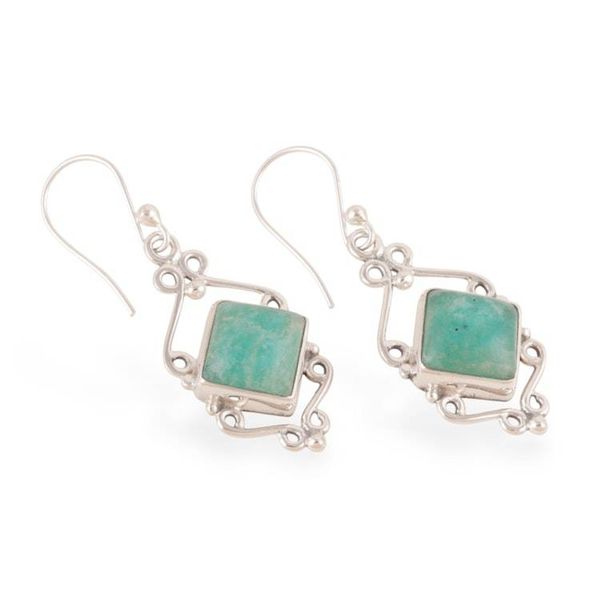 Alternate image for Geometric-Inspired Green Amazonite Cabochon Dangle Earrings Passion for Harmony