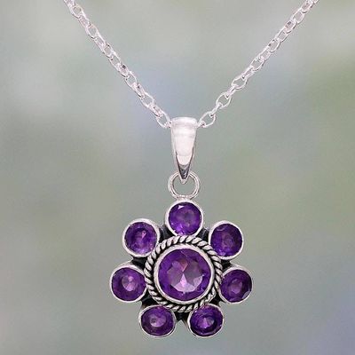 Main image for Amethyst and Sterling Silver Pendant Necklace from India Morning Glitter in Purple