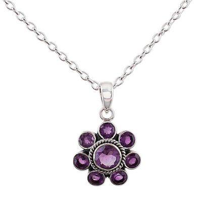 Alternate image for Amethyst and Sterling Silver Pendant Necklace from India Morning Glitter in Purple