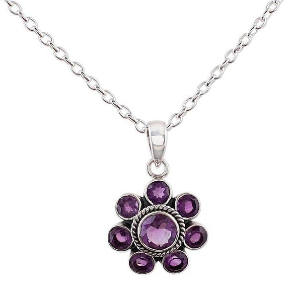 Alternate image for Amethyst and Sterling Silver Pendant Necklace from India Morning Glitter in Purple