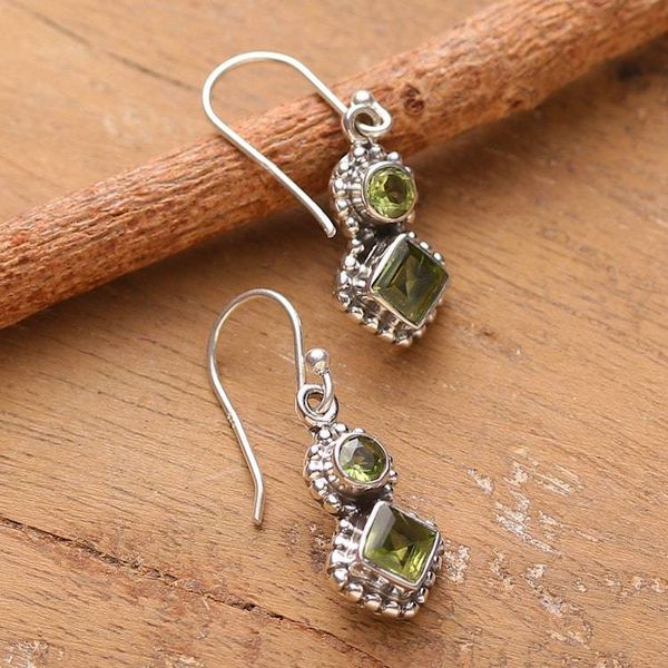 Alternate image for Classic Sterling Silver and Faceted Peridot Stud Earrings Lucky Fusion