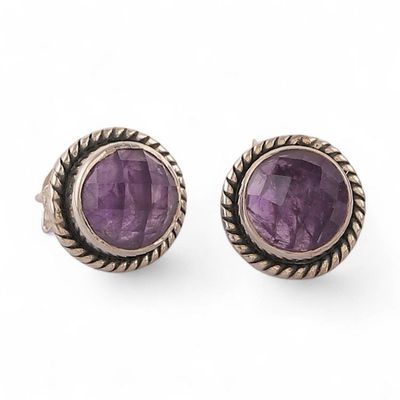 Alternate image for Birthstone Faceted Amethyst Stud Earrings Made in India Gracious Purple