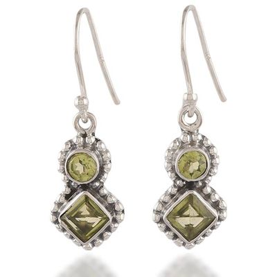 Alternate image for Classic Sterling Silver and Faceted Peridot Stud Earrings Lucky Fusion